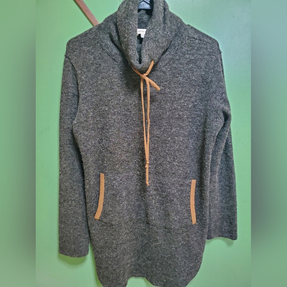 Hailey & Co. Charcoal Cowl Neck Sweater with Tan Details